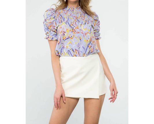 Thml - Ruched Sleeve Smocked Print Top