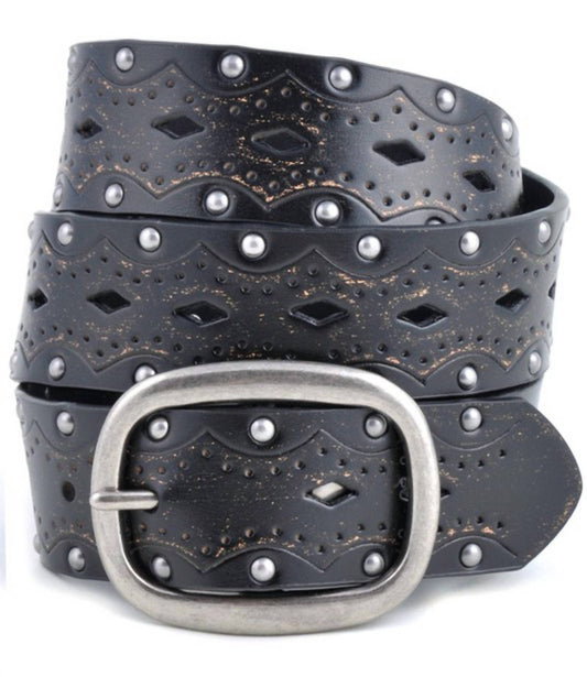 Anzell - Women's Vintage Embossed Studded Belt