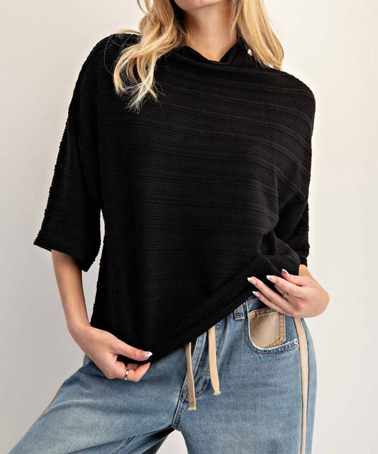 Ee:Some - Textured Mock Neck Half Sleeve Top