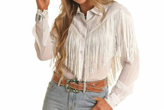 Rock & Roll Denim - Western Fringe Pearl Snaps Blouse
