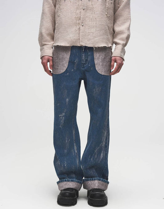 Birth Of Royal Child - Embossed Washed Denim Straight Jeans