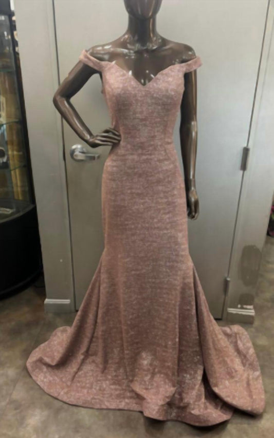 Jovani - Jovani Off The Shoulder Sugar Glitter Gown