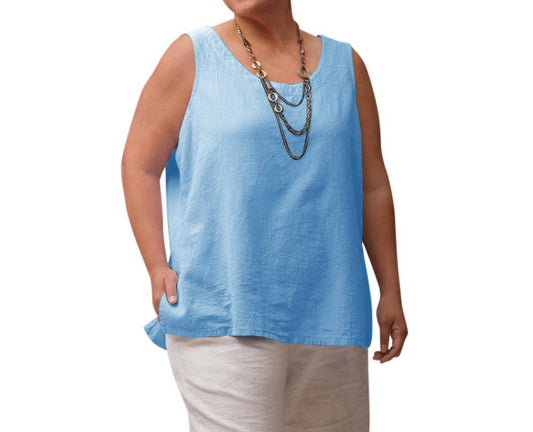 On The Plus Side - Crinkle Cotton Sleeveless Top - Plus