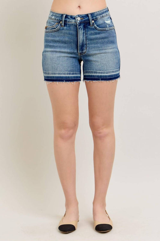 Judy Blue - Mid Rise Tummy Control Release Hem Denim Short