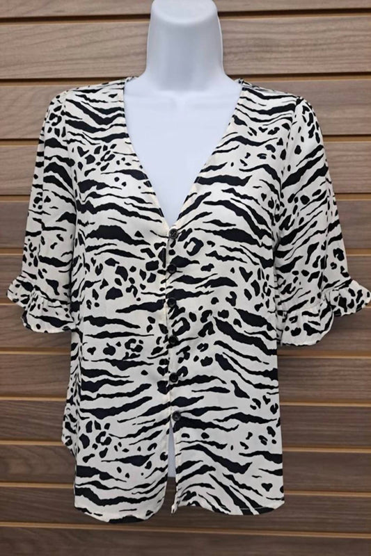 Ontwelfth - Ruffle Sleeve Tiger Print