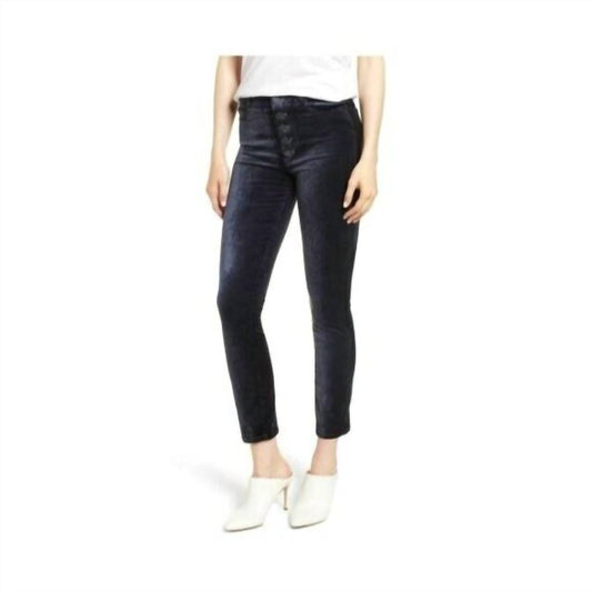 Paige - Hoxton Ankle Midnight Slate Velvet Exposed Buttons Fly Skinny jeans
