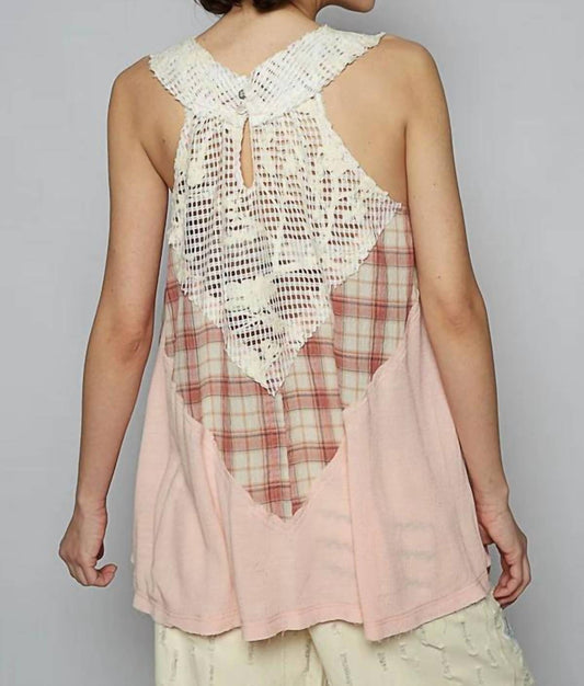Pol - Plaid Lace Sleeveless Top