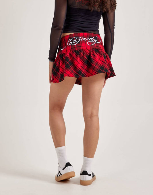 Ed Hardy - Dragon Plaid Flare Miniskirt