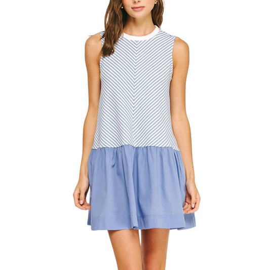 Strut & Bolt - Striped Knit Mixed Media Mini Dress