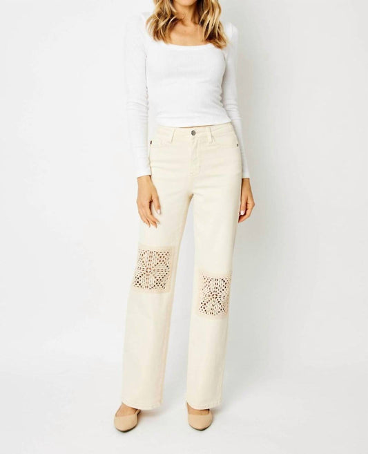 Judy Blue - High Waist Garment Crochet Patches Wide Leg Jeans