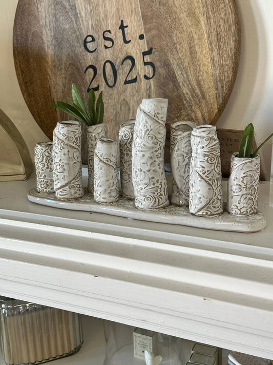 Two'S Company - Multi-vase Embossed Clay Single Platform