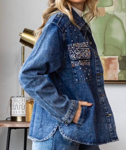 Jadyk - Crystal Embellished Washed Denim Jacket
