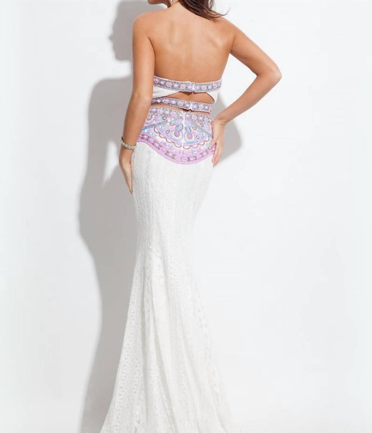 Rachel Allan - Two-piece Beaded Lace Prom Gown