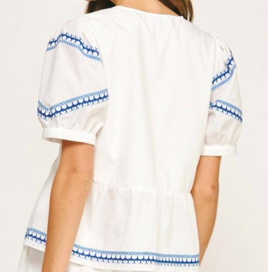 Liv - Contrast Stitch Embroidery Top