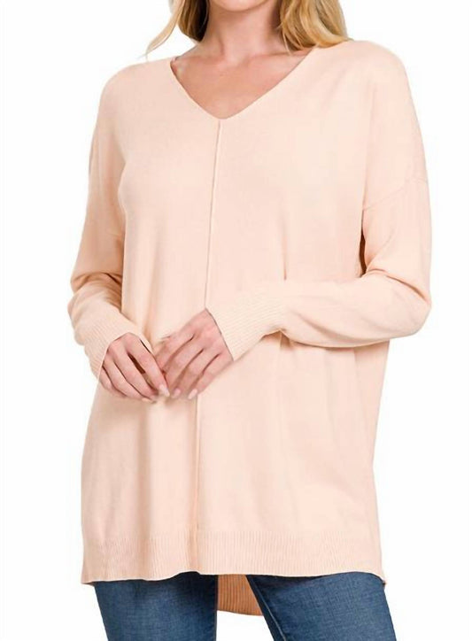 Zenana - Hi-low V-neck Seam Sweater