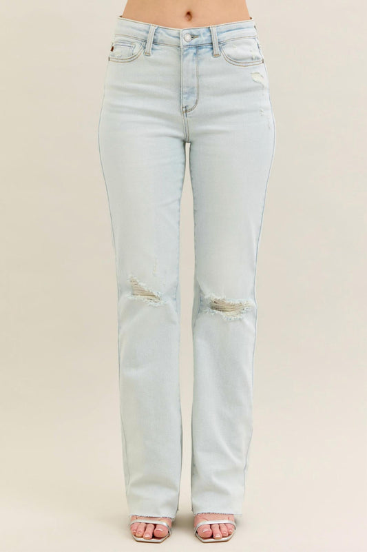 Judy Blue - Mid Rise Destroyed Fray Hem Bootcut Jeans
