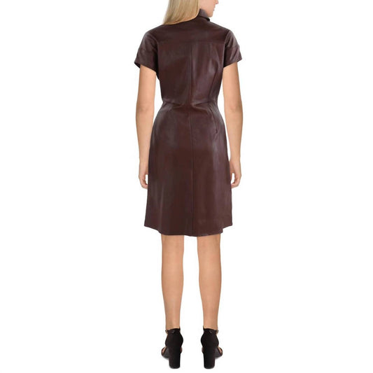 Gracia - Women's Faux Leather Collared Shirtdress - Plus