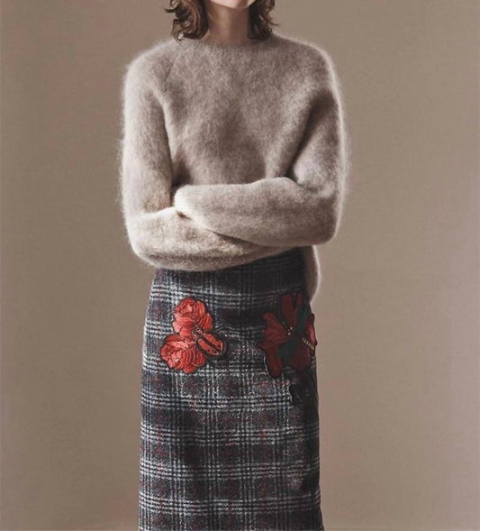 Philosophy - Wool Blend Plaid Skirt With Floral