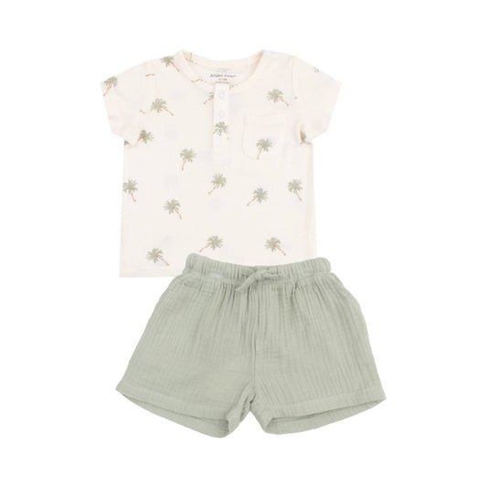 Angel Dear - Boy's Henley With Pocket And Muslin Short
