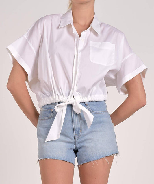 Elan - Tie Waist Short Sleeve Button-down Top