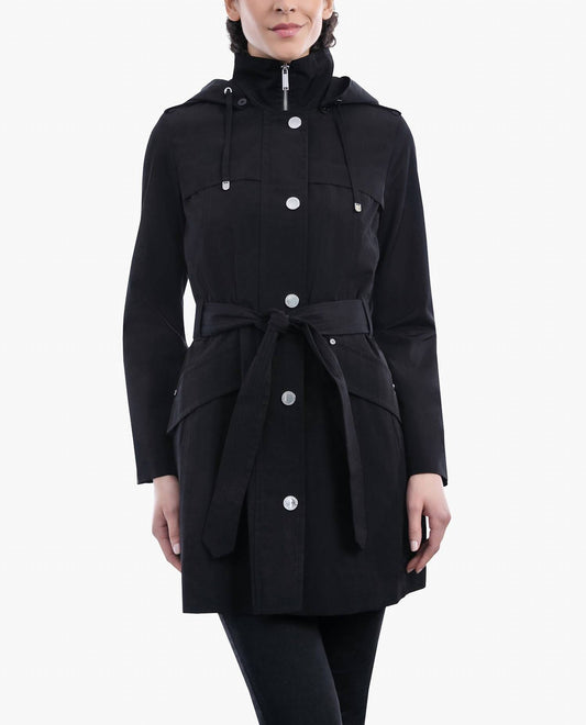 London Fog - Zip Front Hooded Trench With Belt