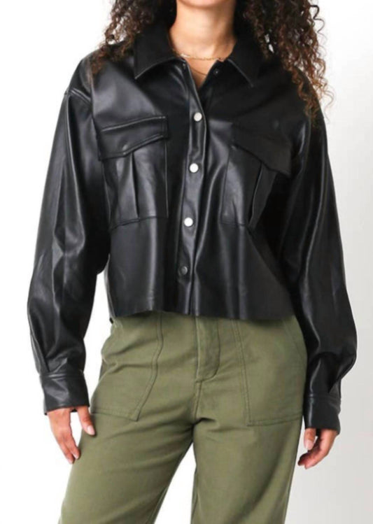Olivaceous - Faux Leather Buttoned Jacket