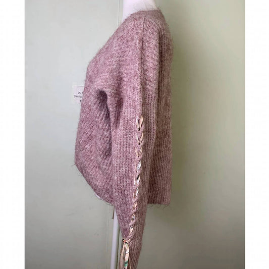 Hem & Thread - Women's Ribbon Sleeve Accents Sweater