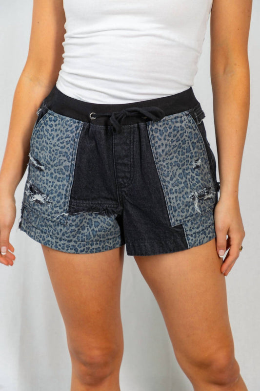 White Birch - Animal Print Mixed Distressed Shorts