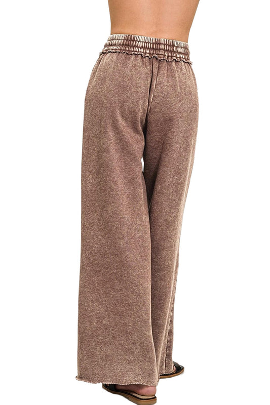 Zenana - Acid Wash Fleece Palazzo Sweatpants