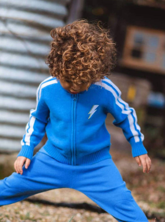 Mika & Milo - Boy's Lightning Bolt Cashmere Merino Zip Cardigan