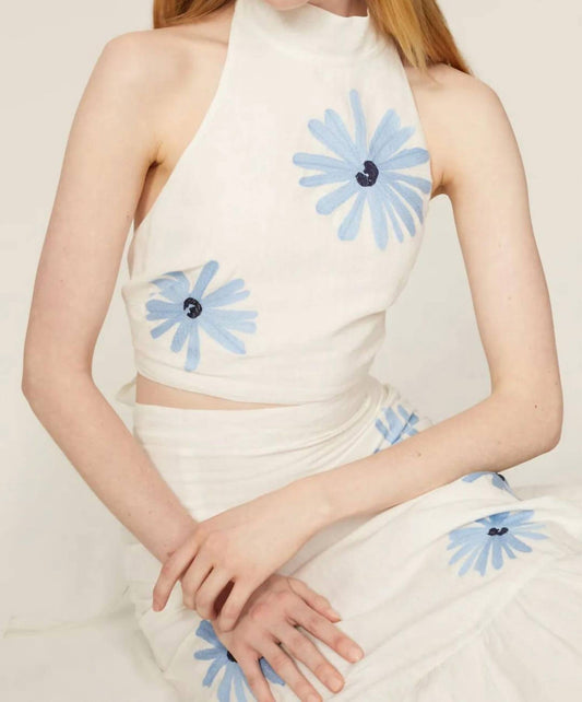 Something Navy - Embroidered Halter Top