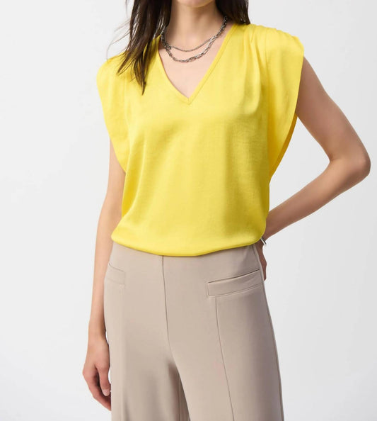 Joseph Ribkoff - V-neck Shirred Shoulder Satin Top