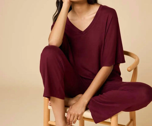 Softies - Women's Dream Jersey Relaxed V Neck With Capri Lounge Set