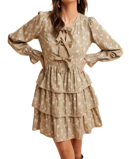 Knit & Lounge - Bow Detail Floral Tiered Mini Dress