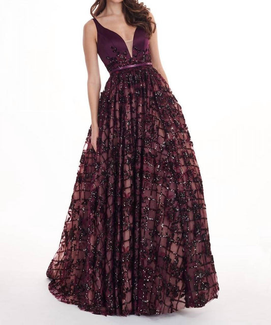 Rachel Allan - Floral Sequin Satin Prom Gown