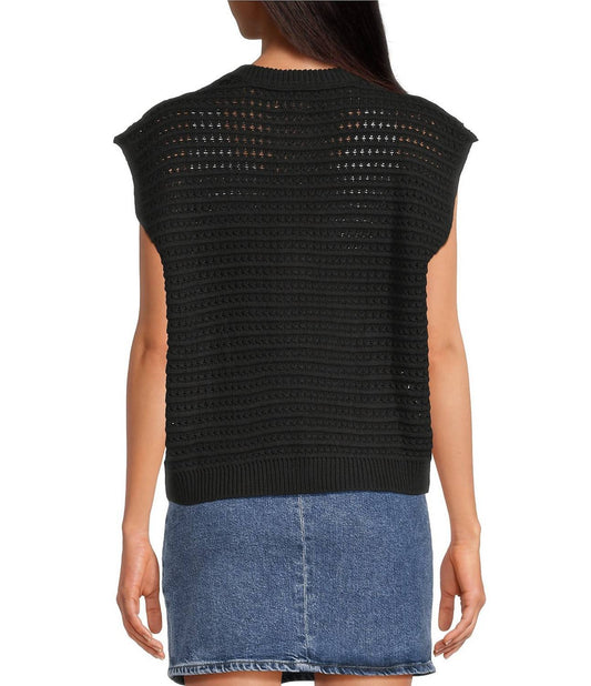 Elan - Sweater Knit Cap Sleeve Button Front Cardigan