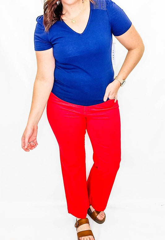 Tribal - V-neck Lace Detail Short Sleeve Top