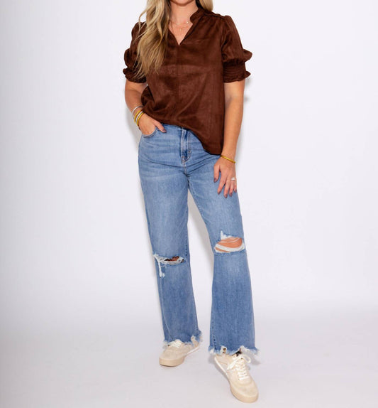 Ivy Jane - Suede Puff Sleeve Top