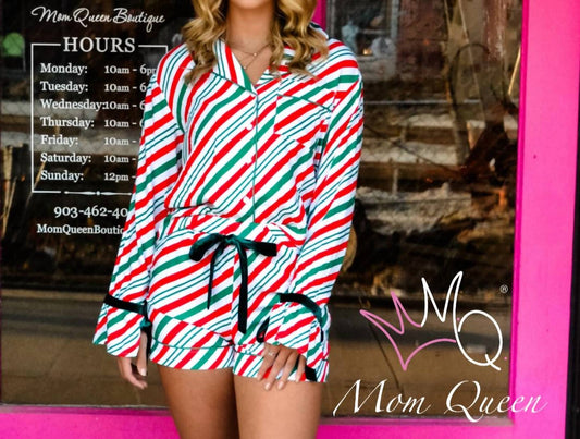 Aapparella - Merry Pajamas Velvet Ribbon Knot Christmas Pajama Set