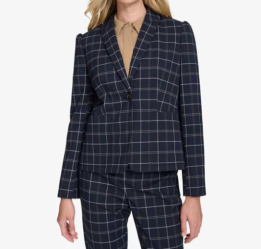 Tommy Hilfiger - Plaid Puff-sleeve Single-button Blazer