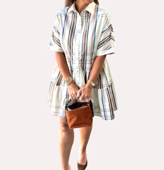 Aureum - Gather Plaid Mini Shirt Dress