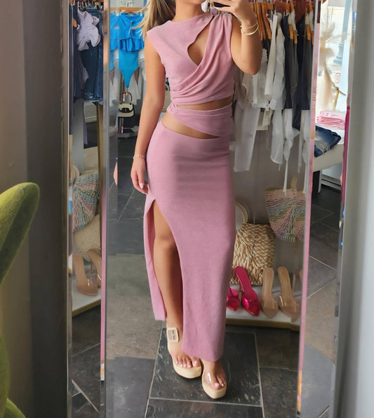 Miss Circle - Teia Metallic Cut Out Skirt Set