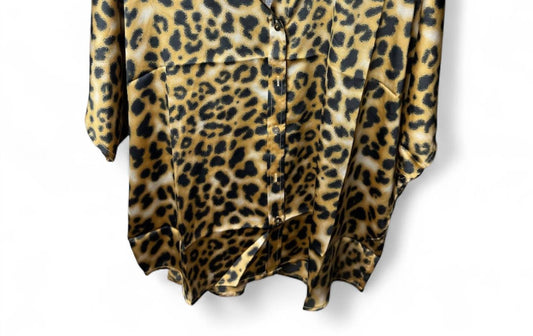 See U Soon - Women's Animal Print Satin Button Front Short Sleeve Blouse