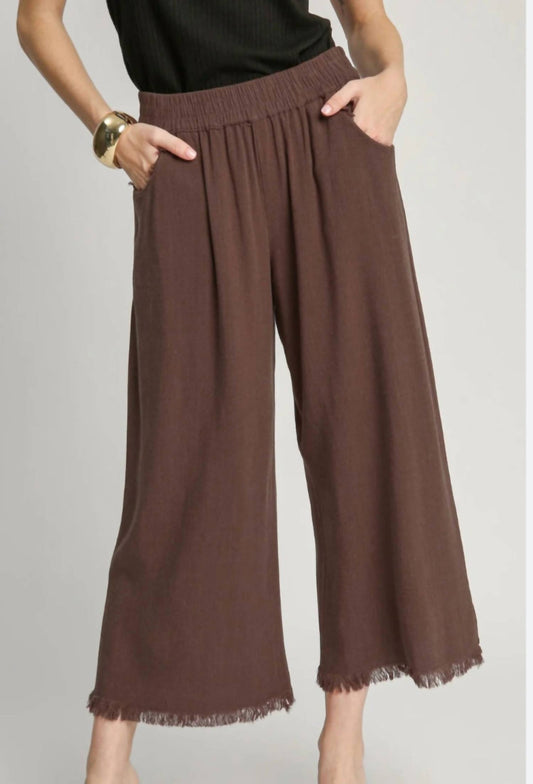 Umgee - Linen Blend Frayed Hem Wide Leg Pants