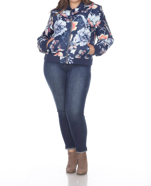 White Mark - Floral Bomber Jacket - Plus Size