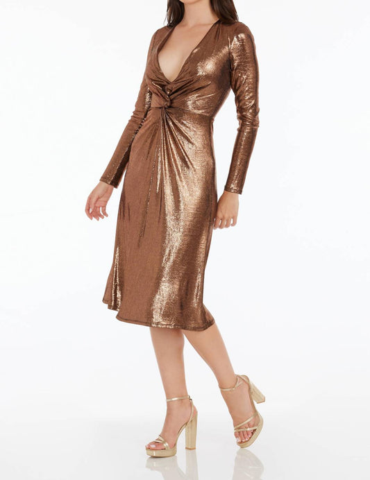 Dress The Population - Daria Metallic Long Sleeve Fit & Flare Dress