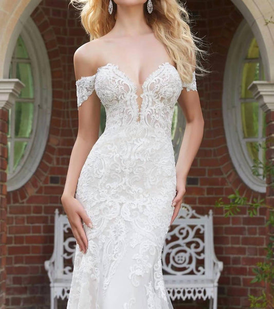 Morilee - Frosted Alencon Lace Off The Shoulder Sleeves