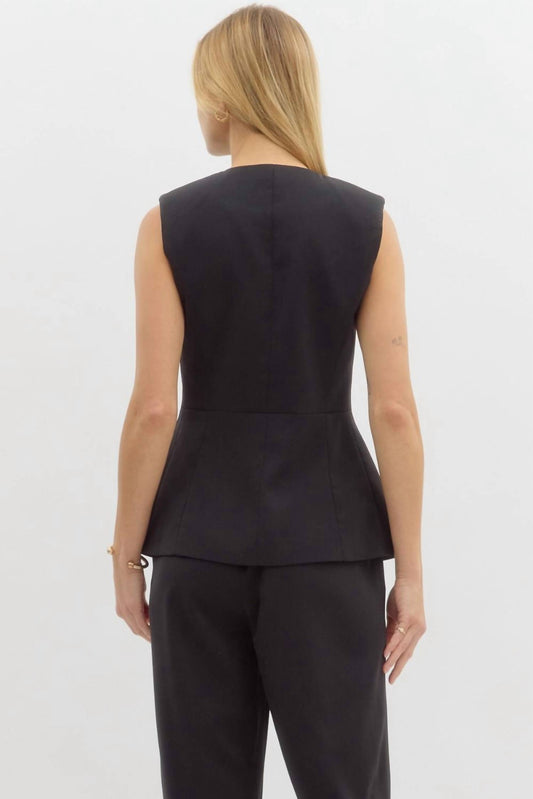 Entro - Sleeveless Button-front Peplum Suit