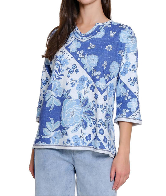 Tru Luxe - Floral Print Notch Neck Top
