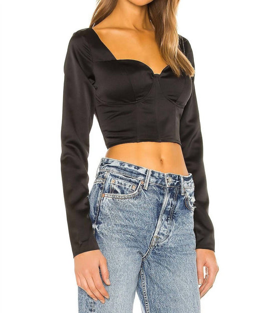 Guizio - Satin Bustier Crop Top Long Sleeve